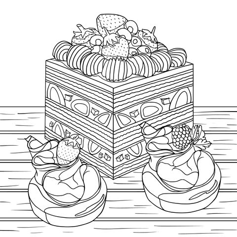 Delicious Fruit Cake Coloring Page