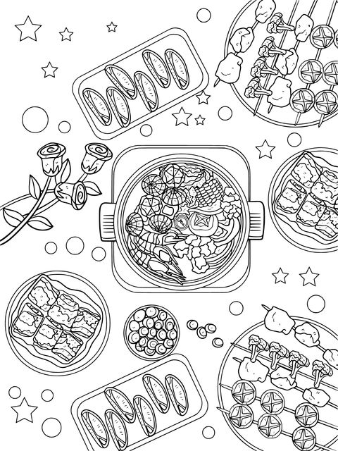 Colorful Barbecue Coloring Page