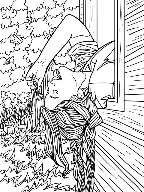 Coloring Page of a Girl Holding an Ice - Cream by the Window