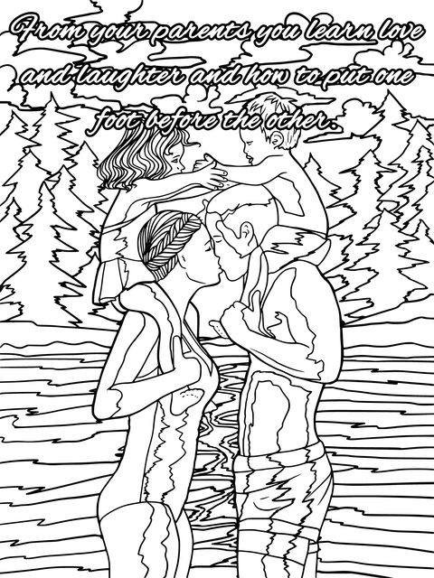 Heartwarming Parent - Child Moment Coloring Page