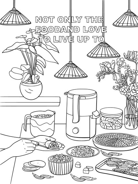 Food - themed Coloring Page: Live Up to Food and Love