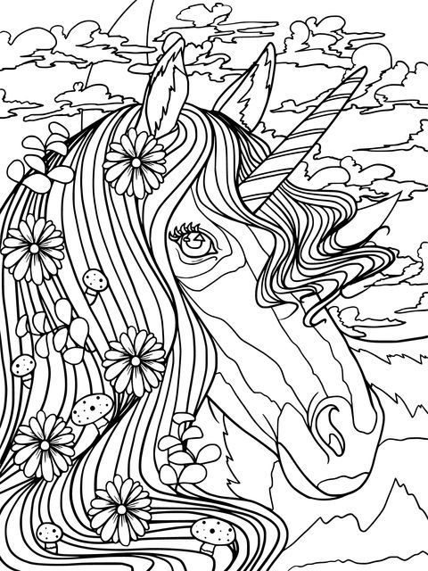 Dreamy Unicorn Coloring Page