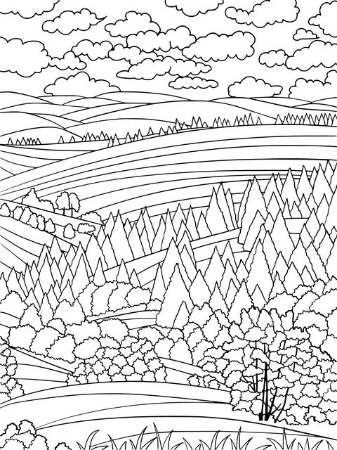 Beautiful Rural Landscape Coloring Page