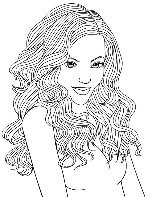 Beautiful Curly - Haired Girl Coloring Page