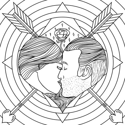 Romantic Couples Kissing Coloring Page