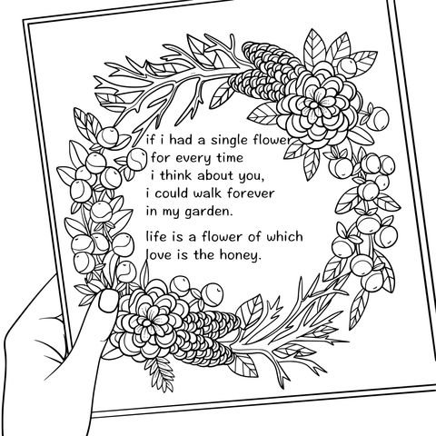 Floral Wreath Coloring Page with Inspirational Quote