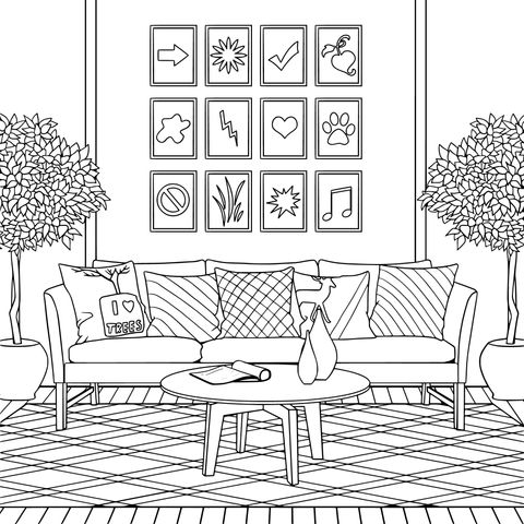 Cozy Living - room Scene Coloring Page