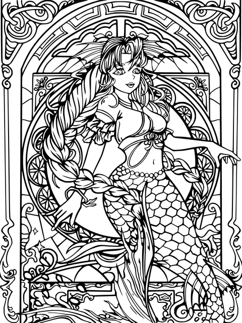 Mermaid Girl in Stained Glass