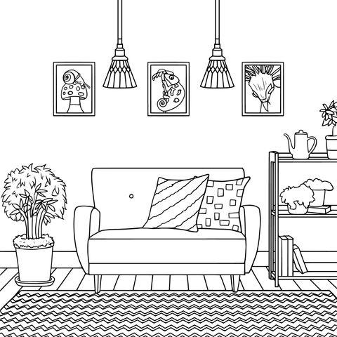 Cozy Living Room Scene Coloring Page