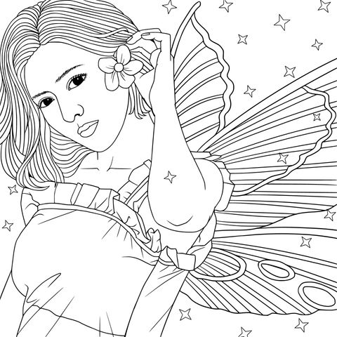 Dreamy Blue - Haired Flower Fairy Coloring Page