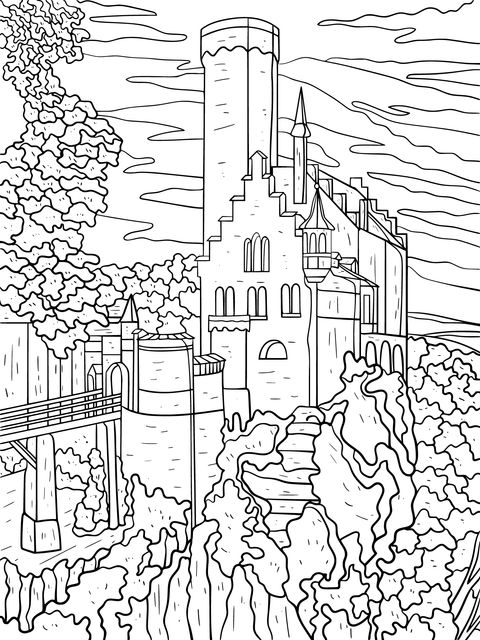 Fantasy Castle Coloring Page: Immerse in a Fairytale - like Painting World