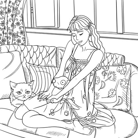 A Girl's Cozy Time with Her Pets