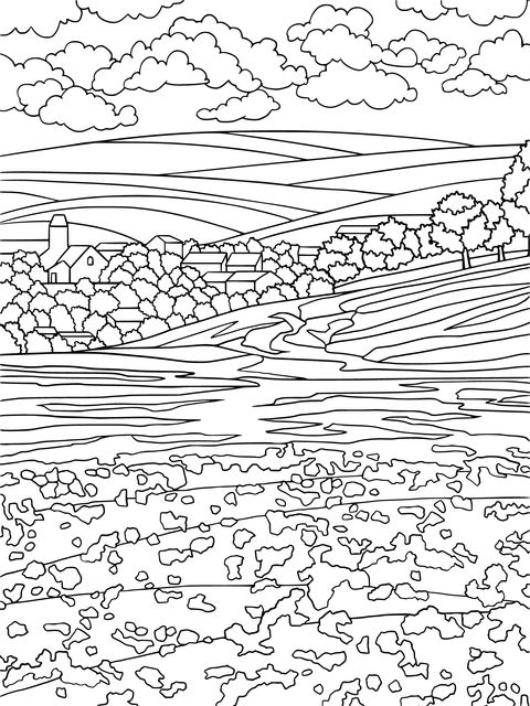 Pastoral Scenery Coloring Page