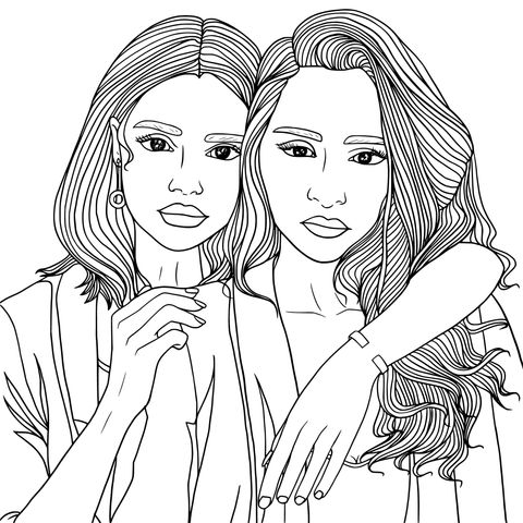 Fashionable Best - Friends Themed Coloring Page