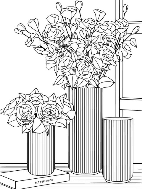 花瓶插花填色页：为室内花卉场景赋予色彩