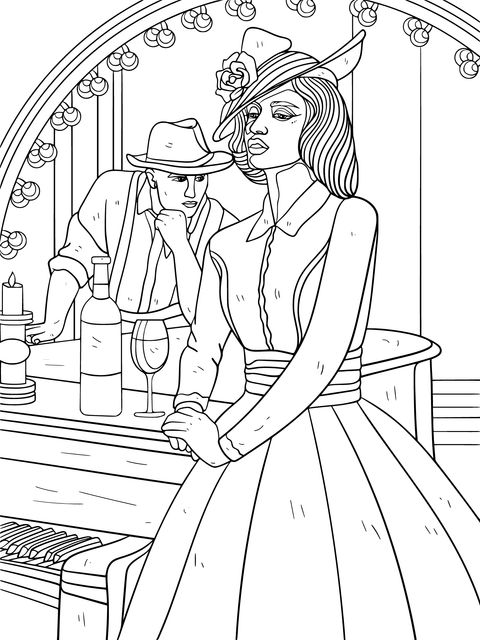 Vintage - style Coloring Page of a Man and a Woman