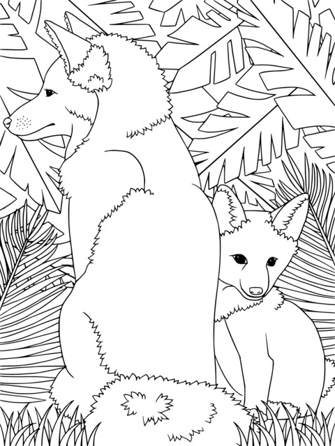 Heart - warming Scene of a Vixen and Her Cub Coloring Page