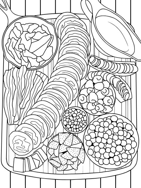 Página para Colorir de Prato de Comidas