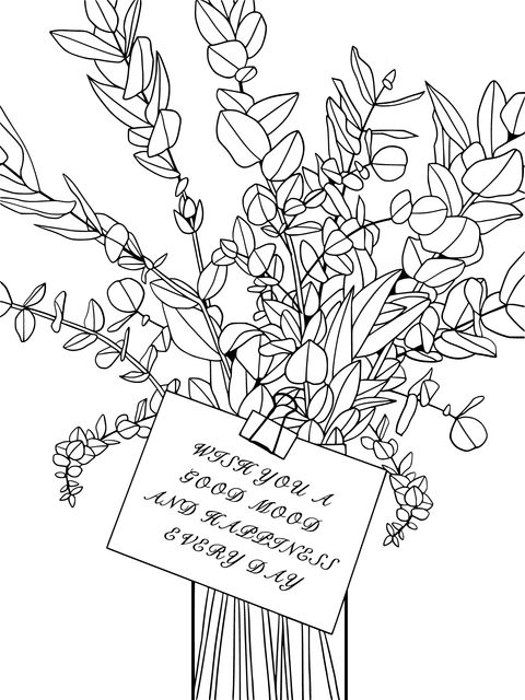 Eucalyptus Leaf Flower Arrangement Coloring Page