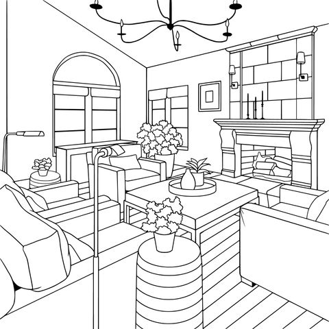 Cozy Living Room Coloring Page