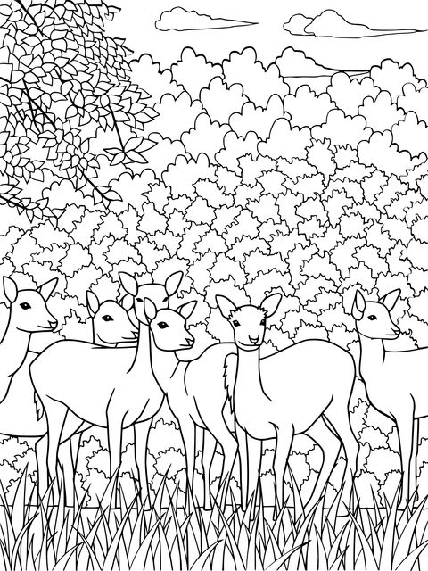 A Herd of Deer in the Forest