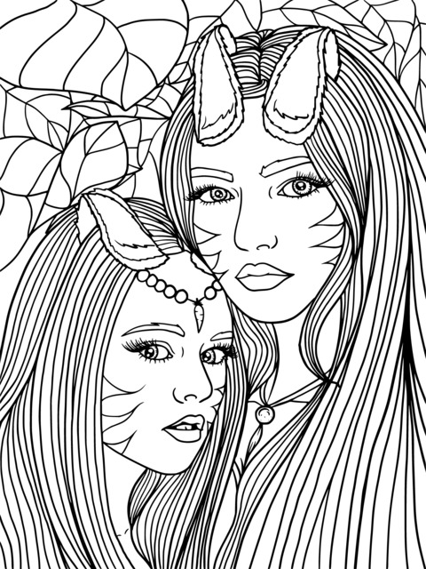 Fantasy - style Two - character Coloring Page