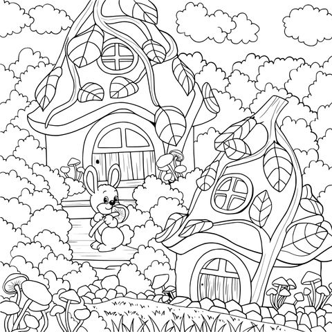 Fairy - tale Cottages and Rabbit in the Forest