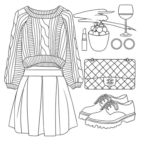 Fashion Clothing and Accessories Coloring Page