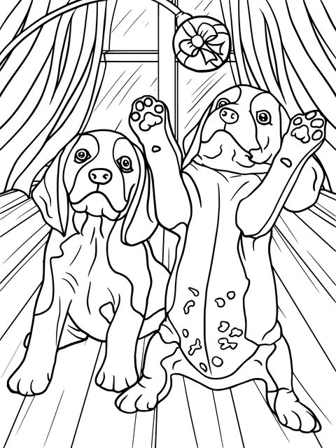 Coloring Page of Two Puppies Playing