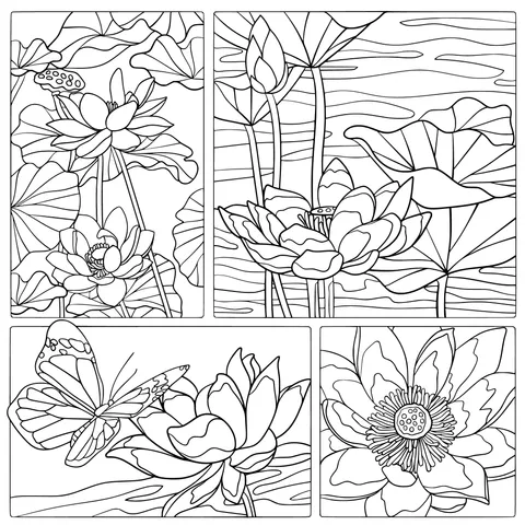 Colorful Scenes of Lotus Flowers and Butterflies
