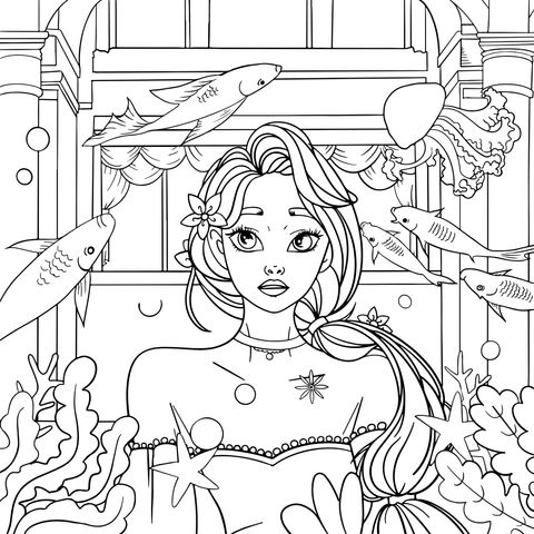 Dreamy Mermaid Coloring Page