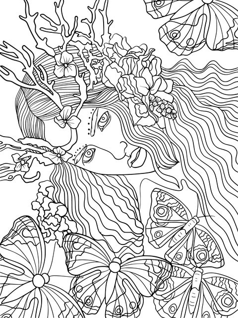 Dreamy Flower - Butterfly Maiden Coloring Page