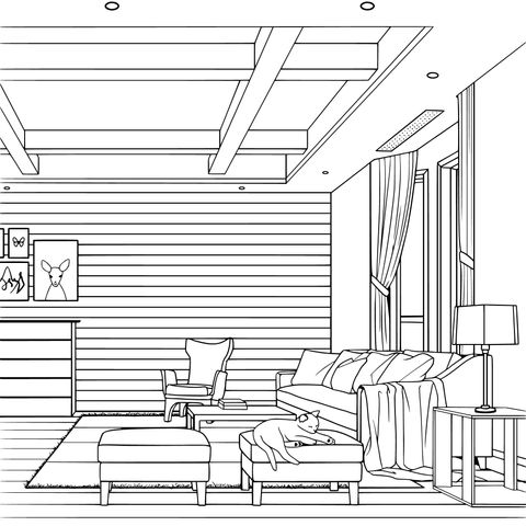 Cozy Living Room Coloring Page