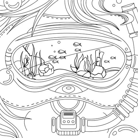 Página de colorear del mundo submarino con gafas de buceador