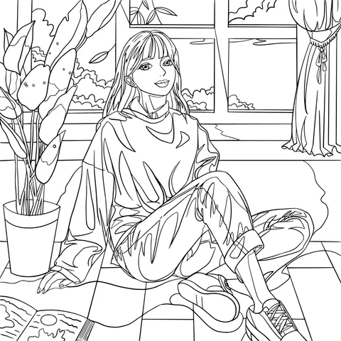 Woman Sitting Leisurely by the Window
