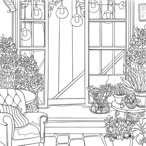 Cozy Flower Courtyard Coloring Page