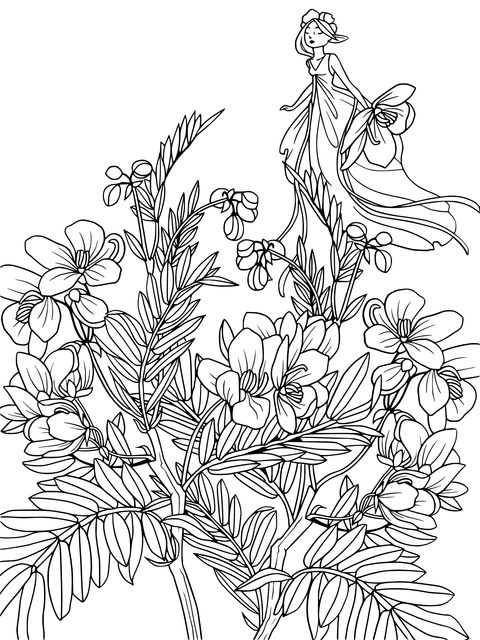 Flower and Fairy Coloring Page