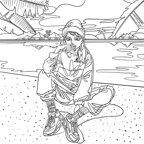 Fashionable Girl at the Beach Coloring Page