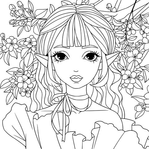 Dreamy Elf - Girl Coloring Page