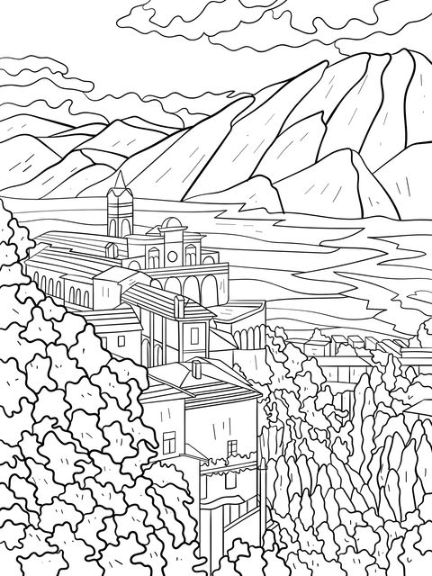 Scenery and Architecture Coloring Page