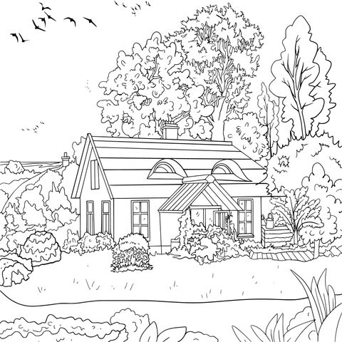 Rural Cottage Coloring Page