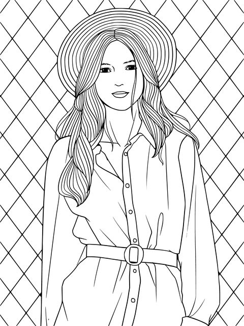 Fashionable Woman Illustration Coloring Page