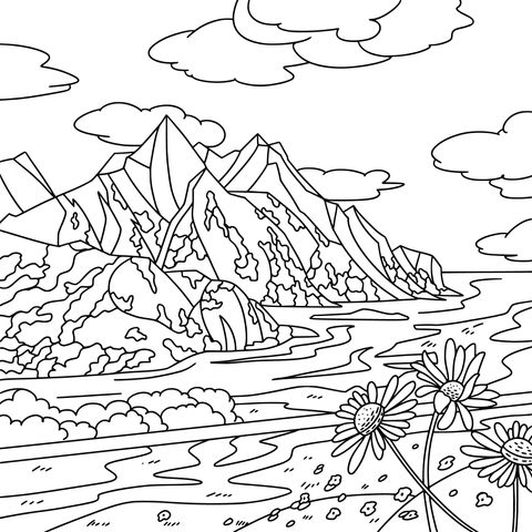 Beautiful Mountain Landscape Coloring Page