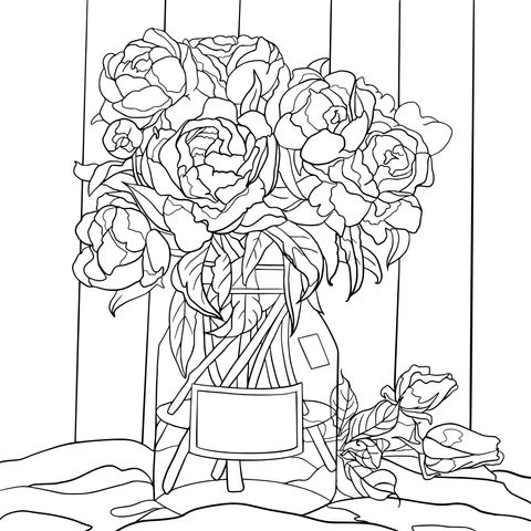 Coloring Page of Colorful Roses in a Vase