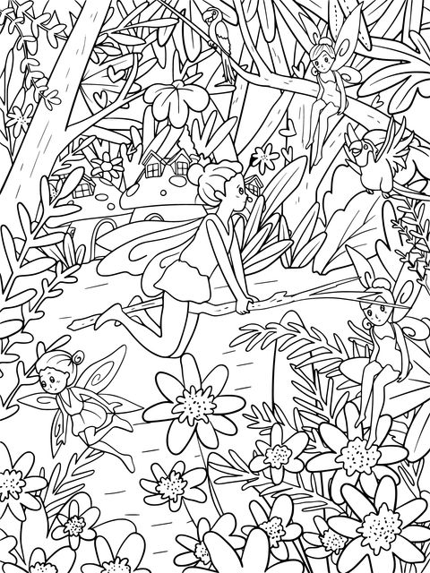 Fairy Coloring Page in a Magical Forest