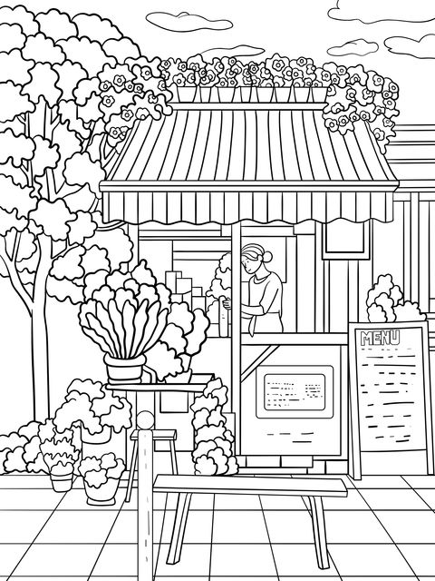 Cute Street - side Flower Shop Coloring Page