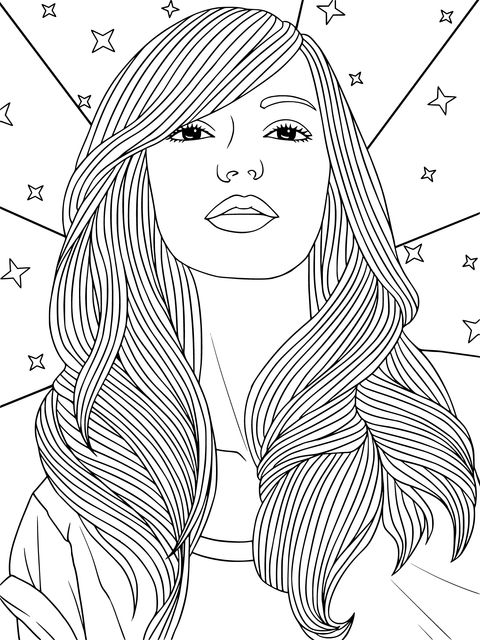 Coloring Page of a Beautiful Woman with Long Hair