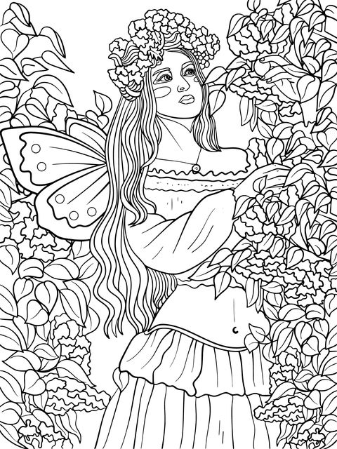 Flower - Fairy Coloring Page: Bring a Dreamy Illustration to Life with Color