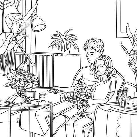 Couple Enjoying a Cozy Coloring Time