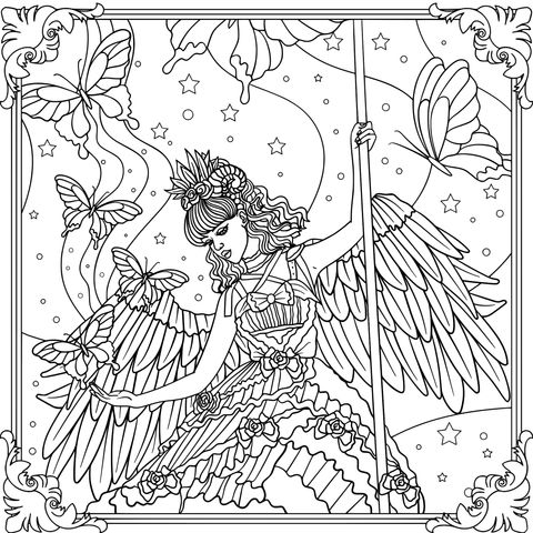 Fantasy Angel - themed Coloring Page